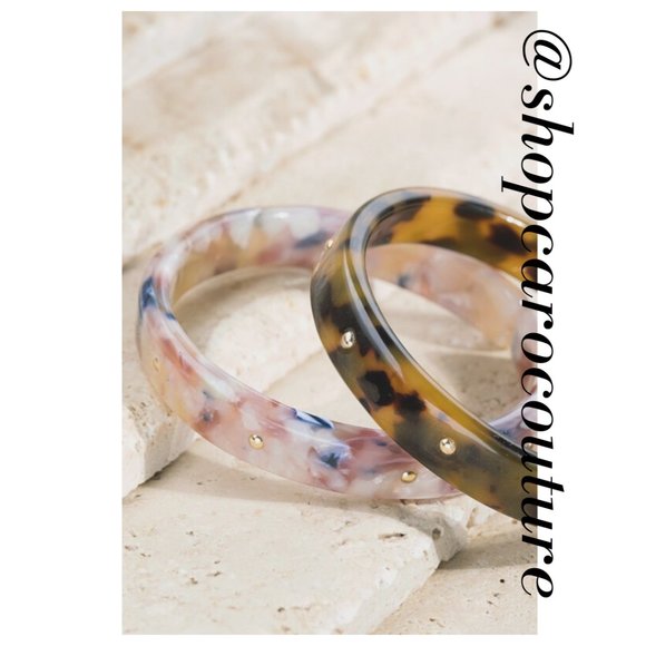 Acetate and Gold Stud Bangle - TORTOISE - Picture 3 of 4
